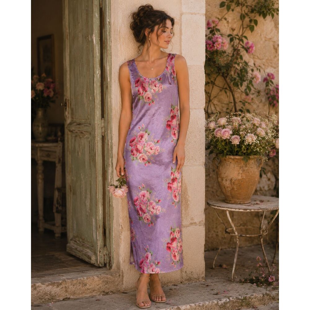 1990s Cottagecore Floral Rayon Maxi Slip Dress Small Deadstock NWT Romantic